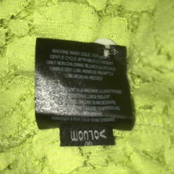 VOLCOM lace floral blouse chartreuse colored button up long sleeve NEW size S - Picture 7 of 10